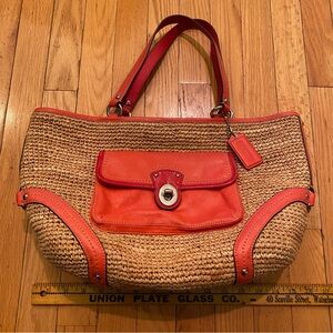 Vtg Y2K Coach 22904 Straw Leather Tote Bag